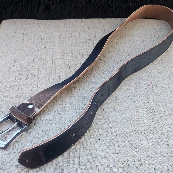 Real Fur Belt Dark Brown Hair Fur Genuine Leather Handmade Pin Buckle Waistband - Picture 5 of 12